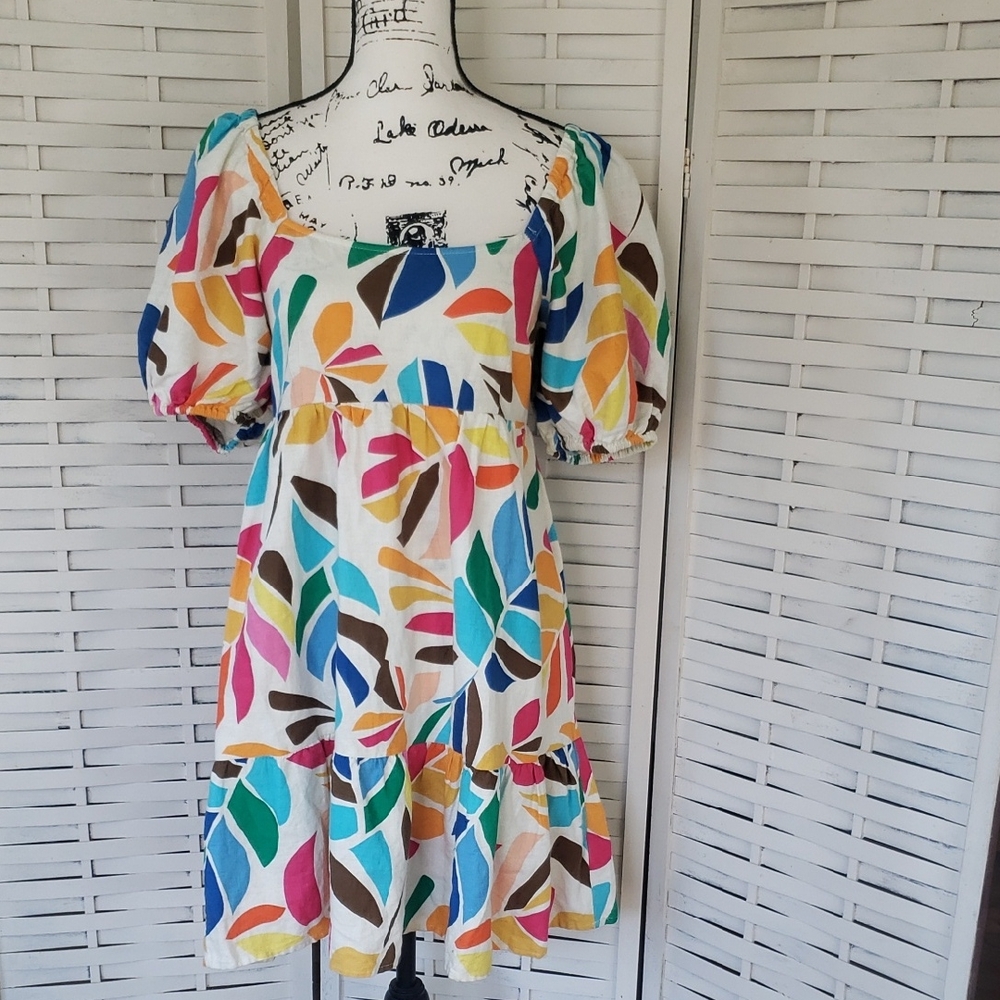 Tabitha Brown Colorful Leaf Print Women's Mini Dress Size M